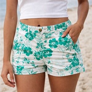 Floral Green and White Women Shorts